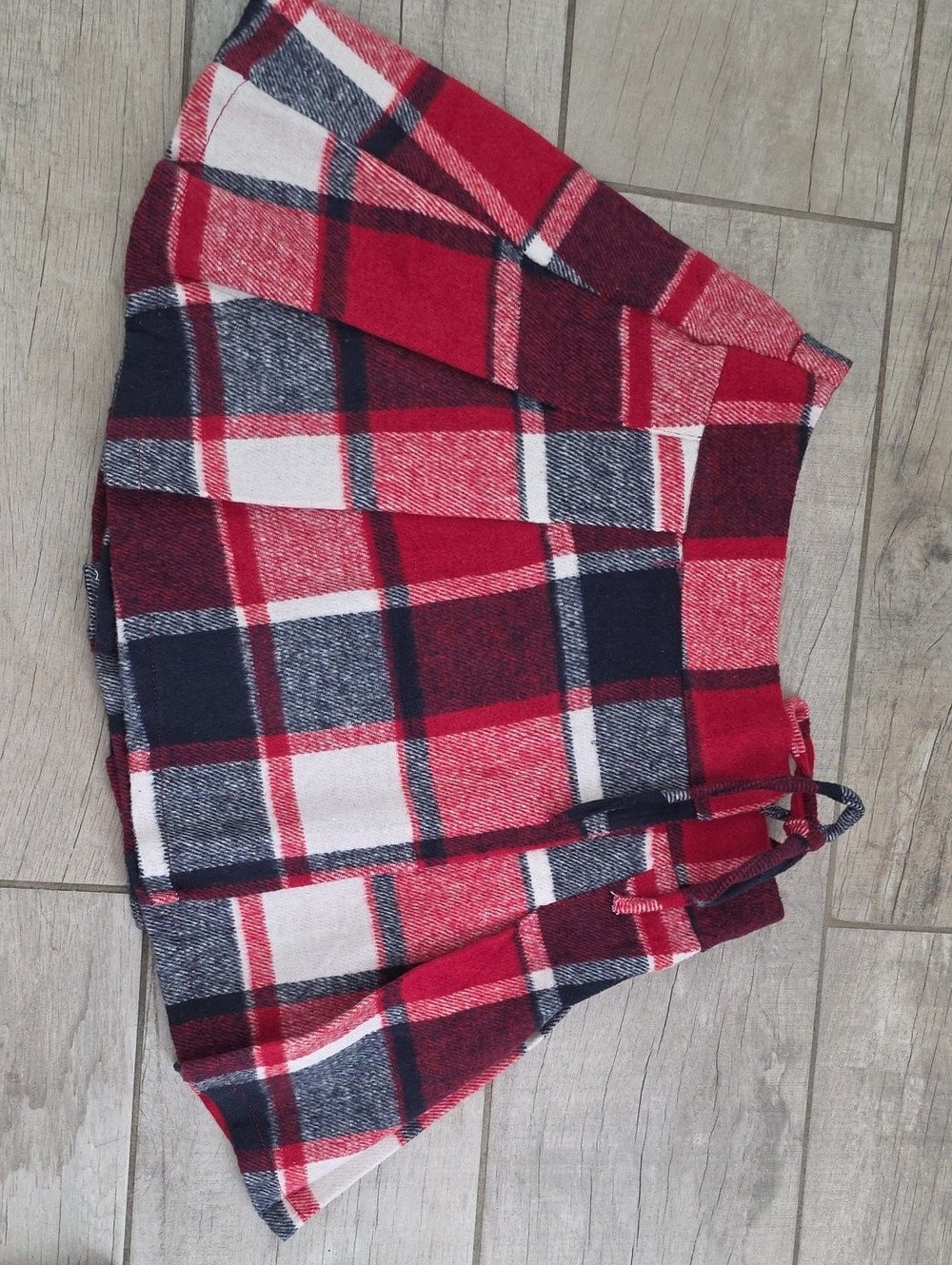 Red, Cream and Navy Plaid Wrap Skirt